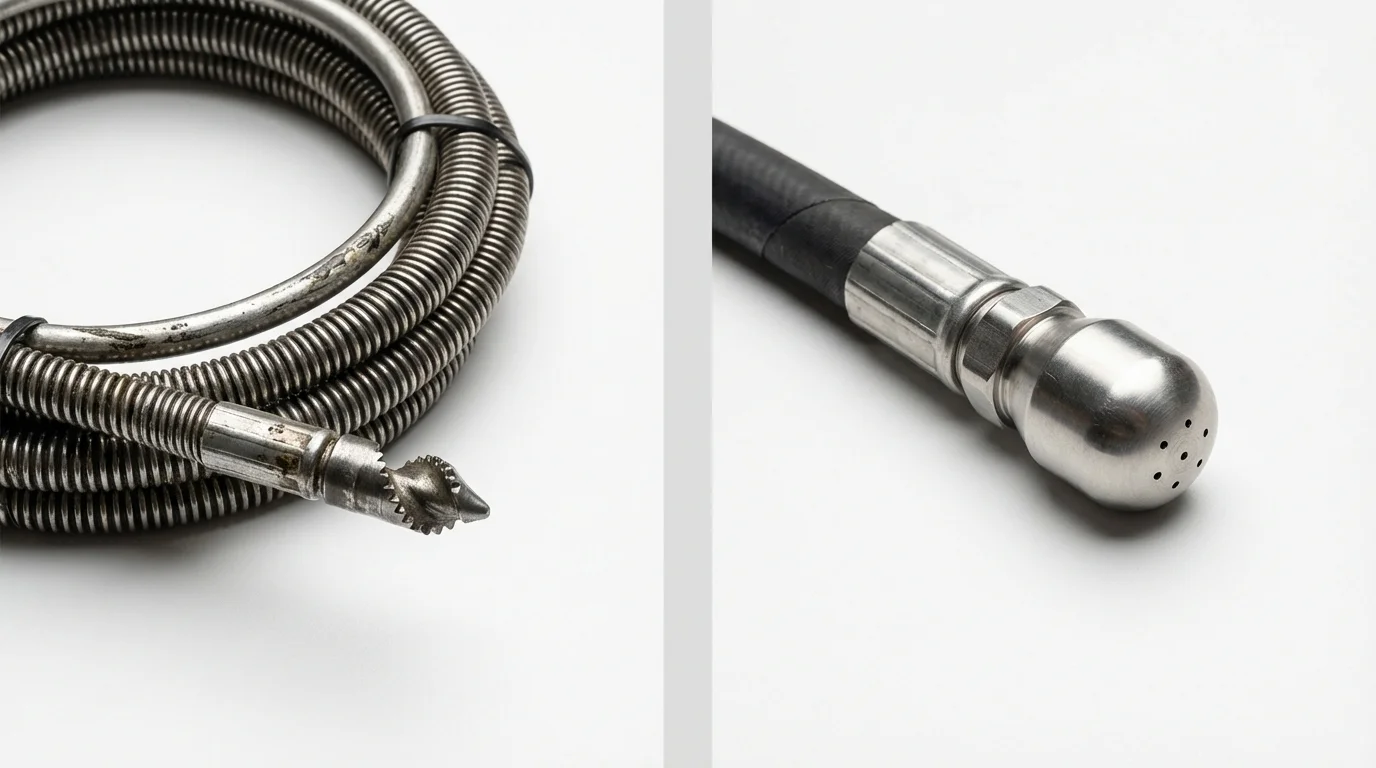 Drain snake cable and hydro jetting nozzle used for drain cleaning in Foley, MN