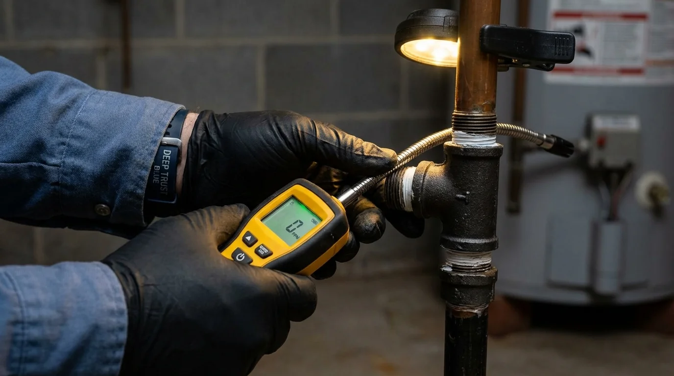 Gas leak detection with electronic sniffer by Johns Plumbing LLC in Foley