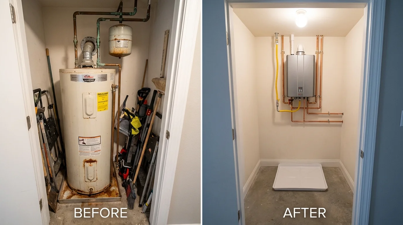Tank water heater versus wall-mounted tankless unit comparison for Foley, MN homeowners